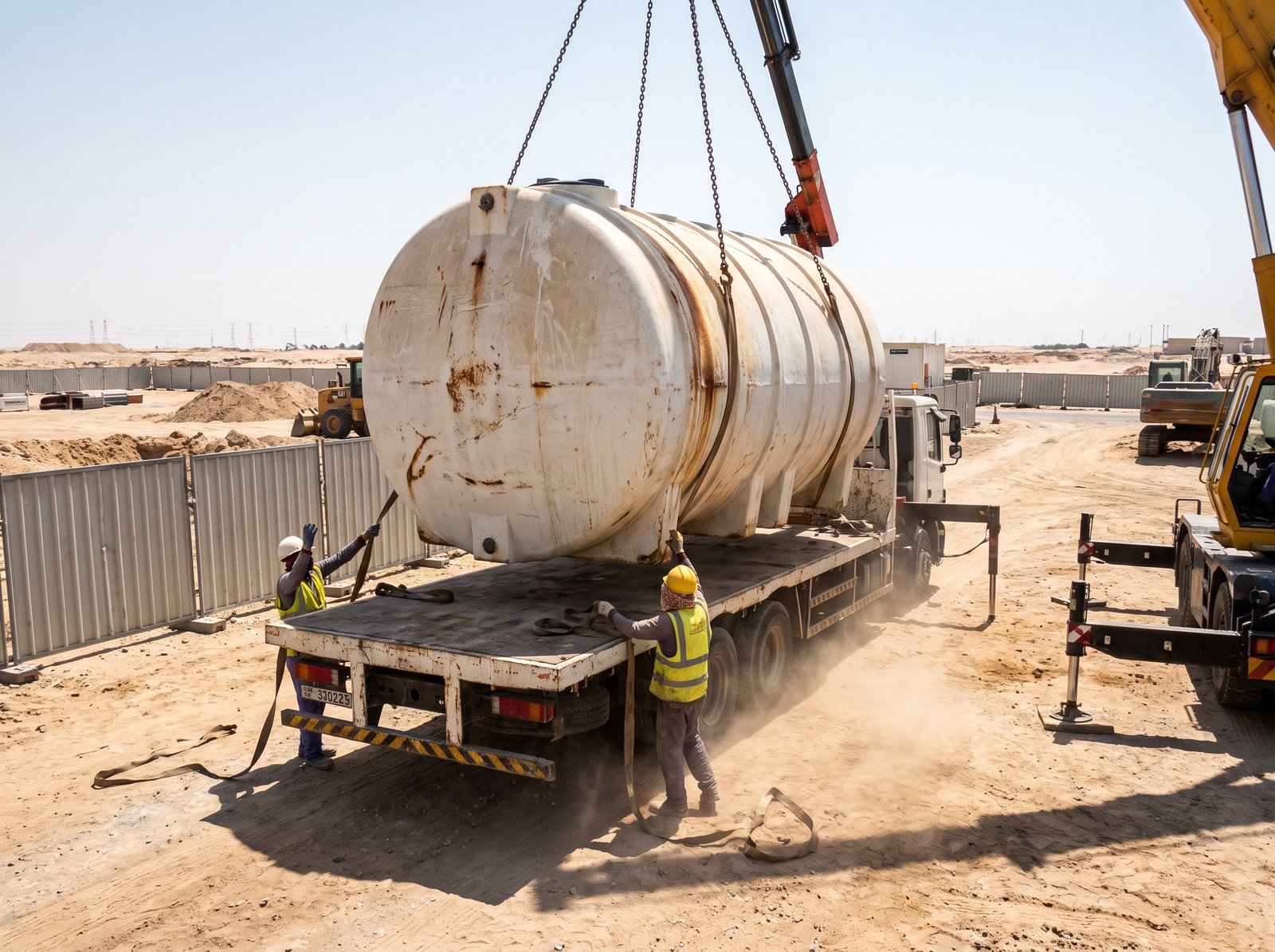 GRP septic tank being loaded for removal during a site decommissioning