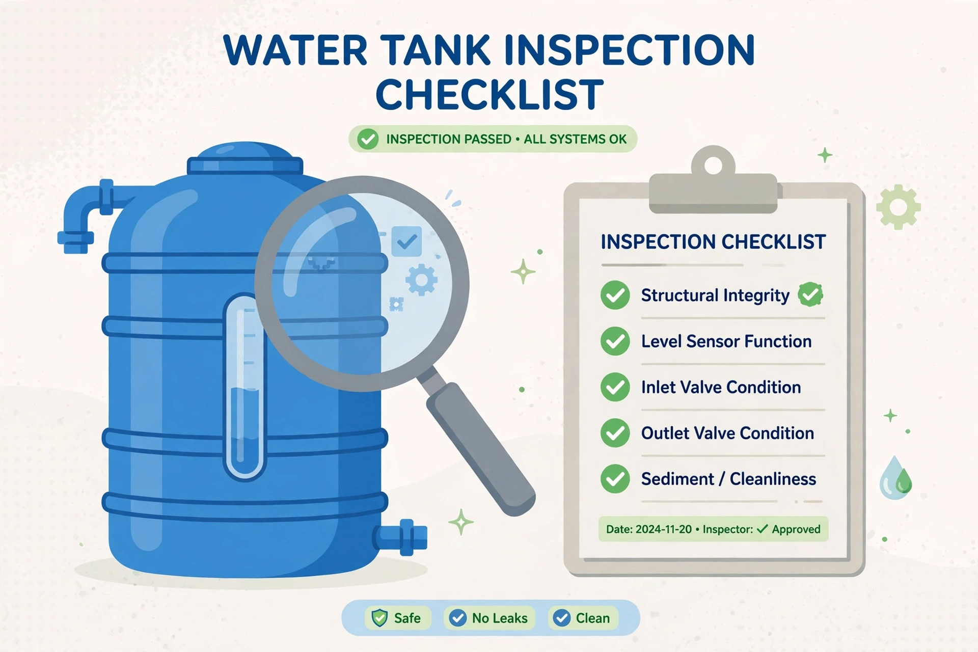Used water tank inspection checklist UAE