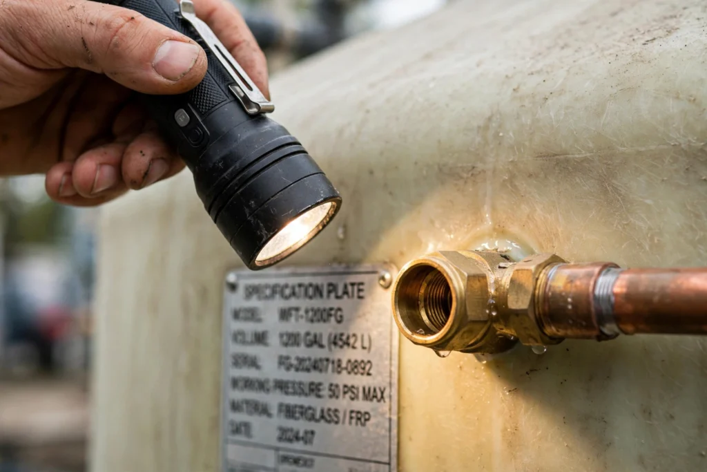 Inspecting a used water tank fitting before purchase - second hand water tank UAE